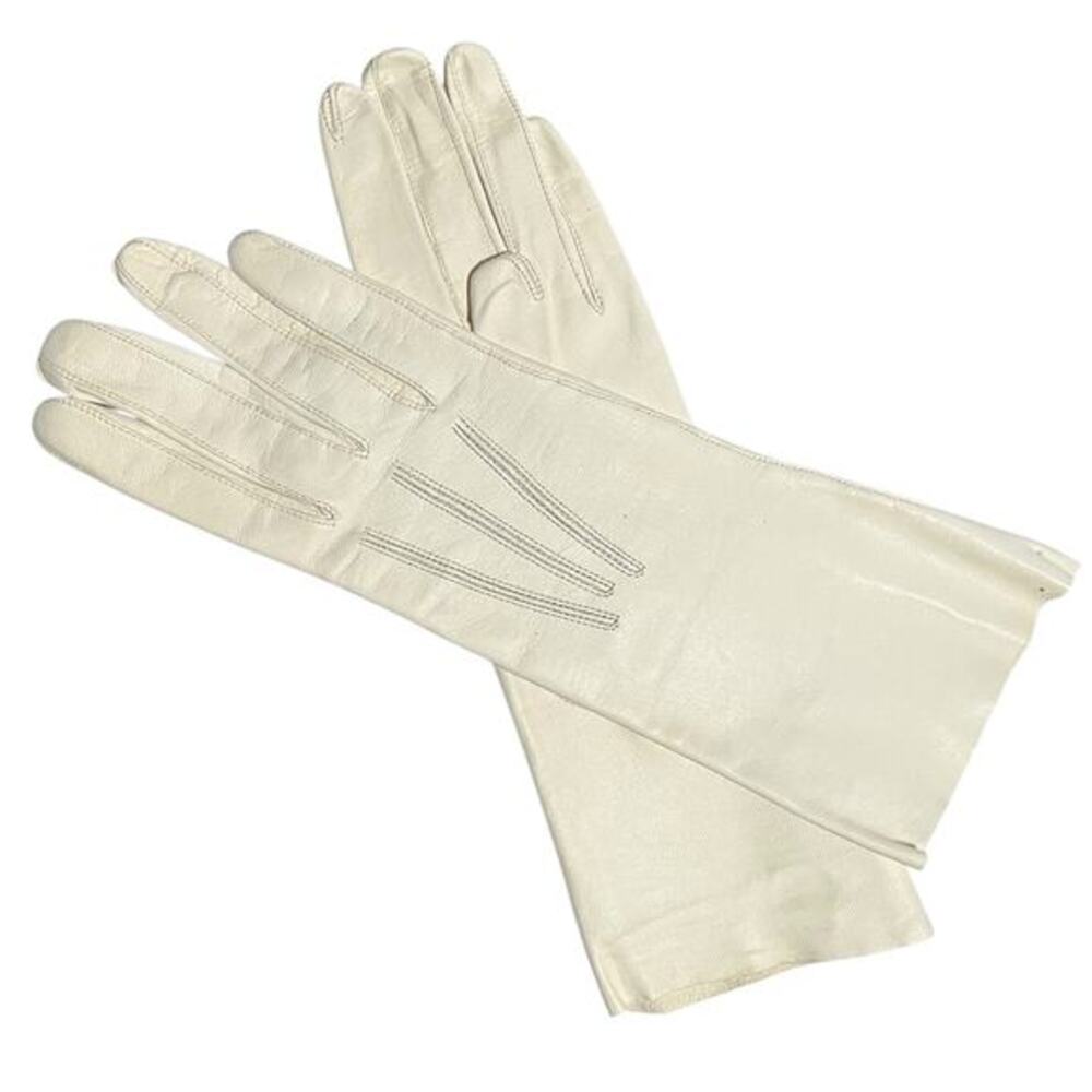 NWT Vintage Kid Skin Leather White Deadstock Wrist Long Evening Gloves Sz 7.25
